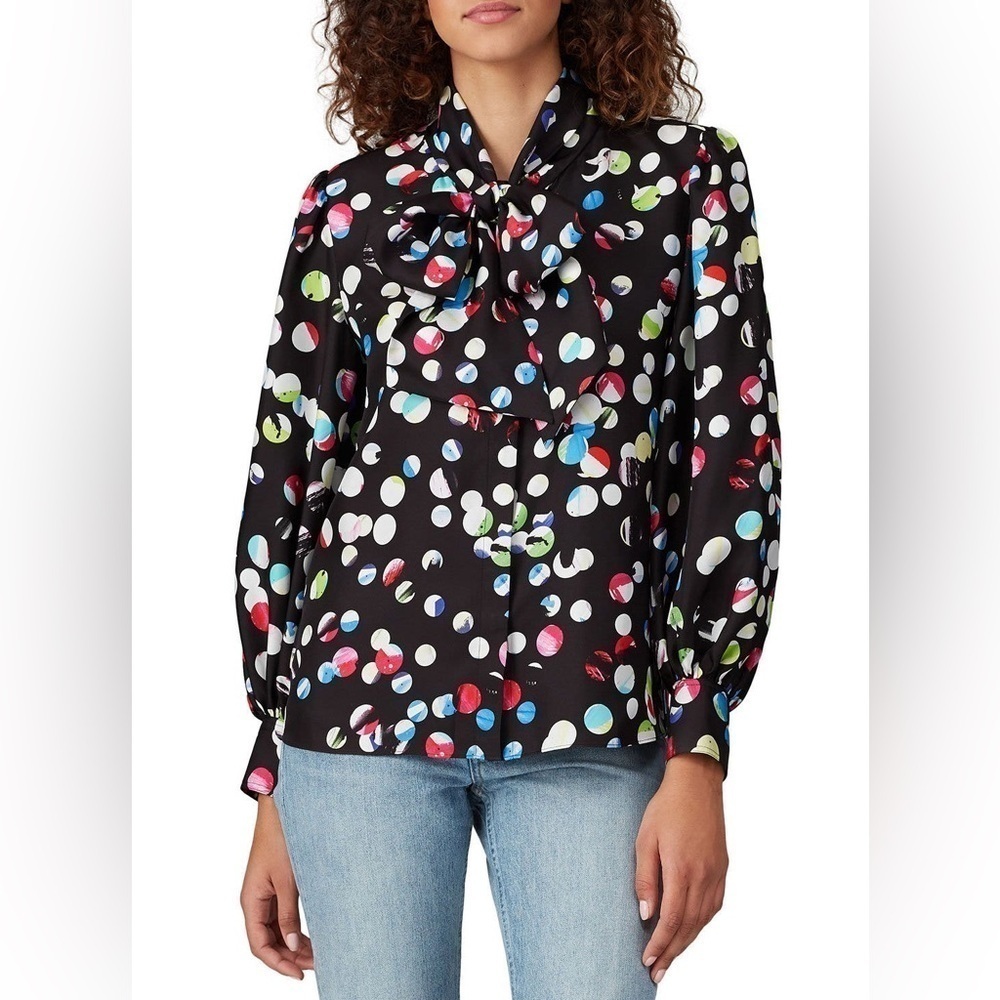 Hunter Bell Abstract Printed Finley Blouse Long Sleeve Multi Color Silk XS